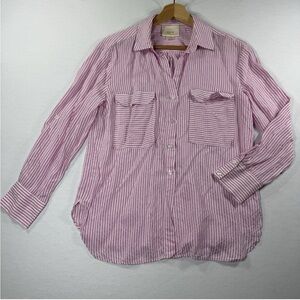 Anthropologie Maeve Zadie Striped Buttondown Pink‎ Shirt XS P Extra Small Petite